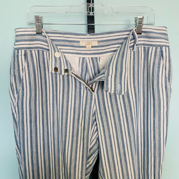 LOFT Blue Stripe Linen Blend Marisa Pants Size 10 - Picture 4 of 7